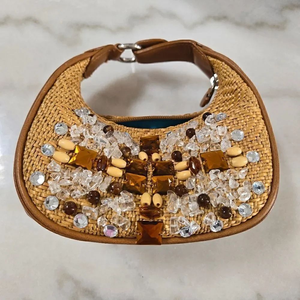 COLE HAAN straw bag embroidery , new
